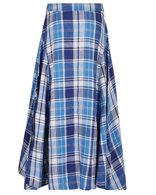 Polo Ralph Lauren Blue Plaid-check Maxi Skirt