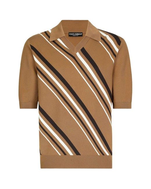 Dolce & Gabbana Natural Striped Inlay Polo Shirt for men