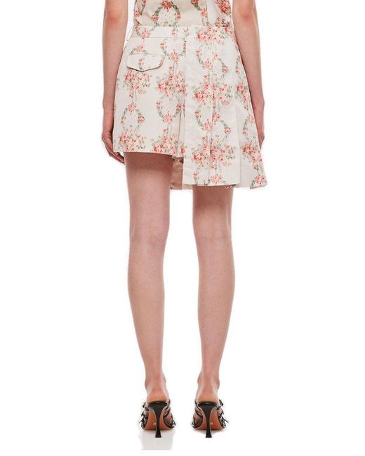 Simone Rocha White Floral-Print Pleated Asymmetric Skorts