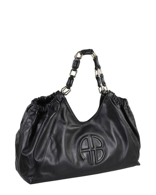 Anine Bing Black Kate Logo Embossed Tote Bag