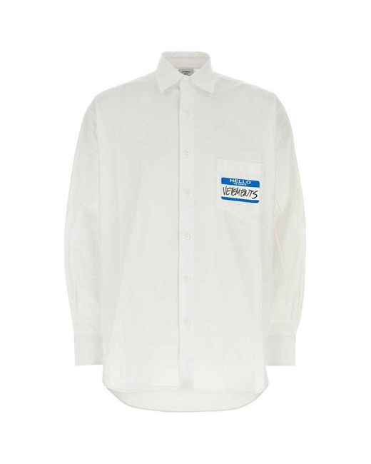 Vetements White Logo Detailed Long Sleeved Shirt for men