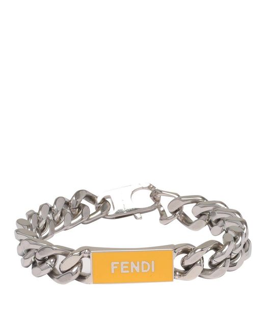 Fendi Metallic Logo Plaque Roma Bracelet for men