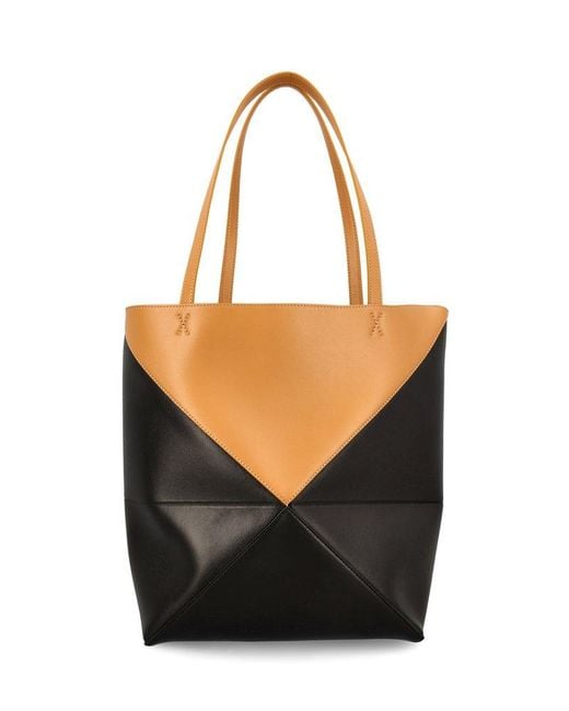 Loewe Black Puzzle Fold Medium Leather Tote Bag
