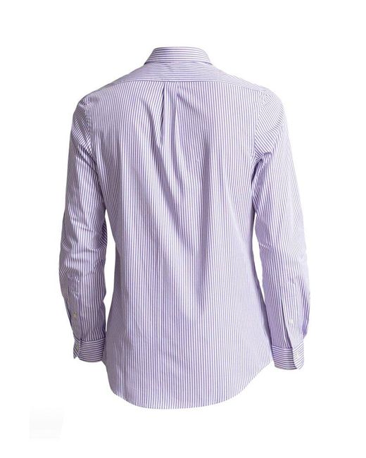 Polo Ralph Lauren Purple Logo Embroidered Striped Buttoned Shirt for men