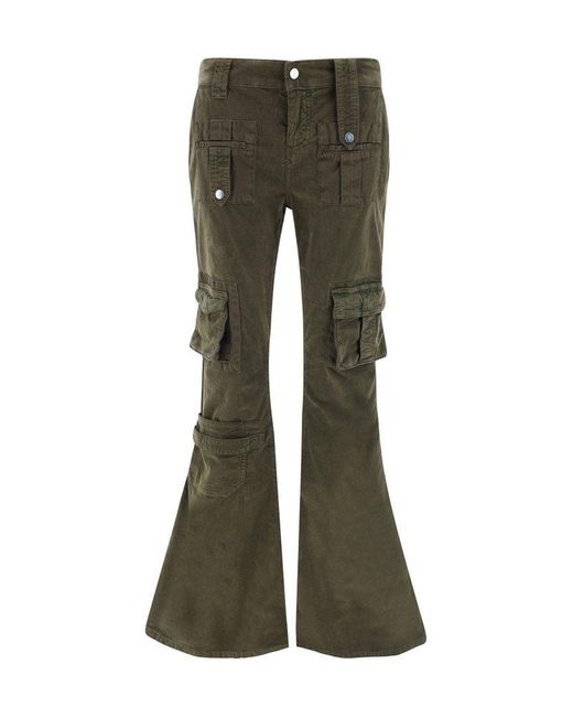 Blumarine Green Low-waist Bootcut Cargo Velvet Pants