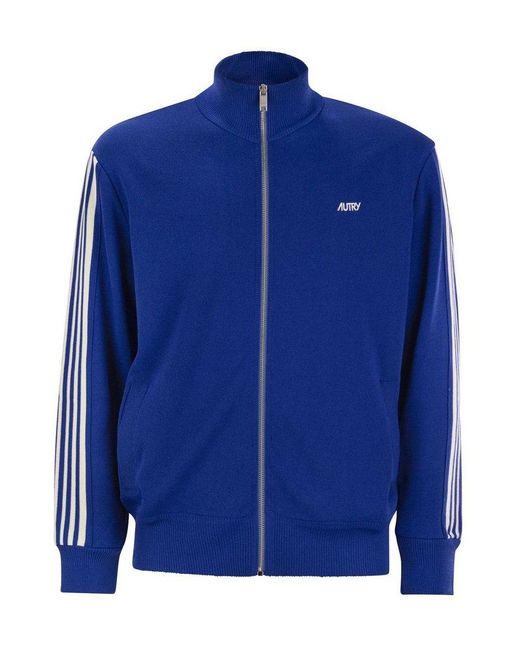 Autry Blue Knitted Tennis Zip Jacket for men