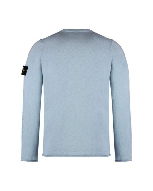Stone Island Blue Cotton Crew-Neck Sweater for men