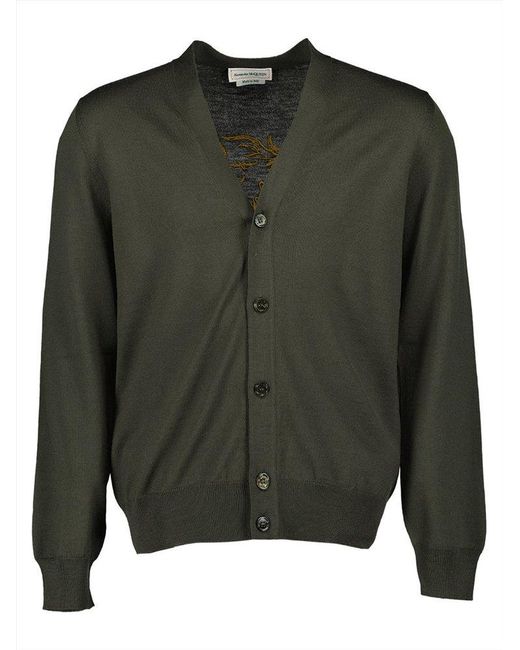 Alexander McQueen Green Logo Embroidered Buttoned Cardigan for men