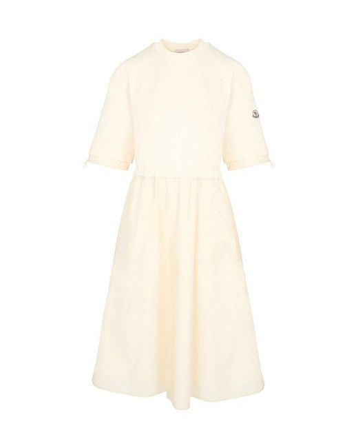 Moncler White Short-Sleeved Drawstring Midi Dress