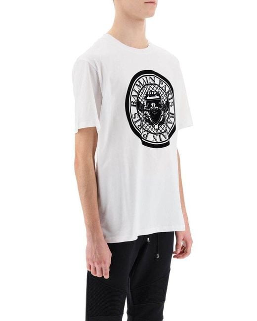 Balmain White T-shirt With Flocked Coin Print for men