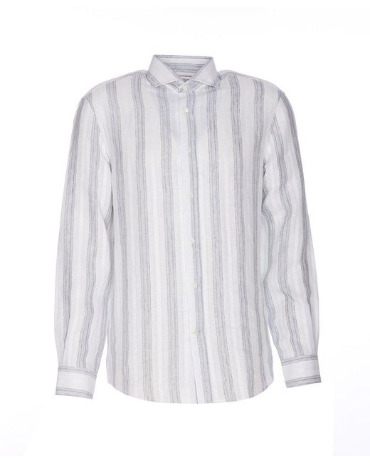 Brunello Cucinelli White Striped Long-sleeved Shirt for men