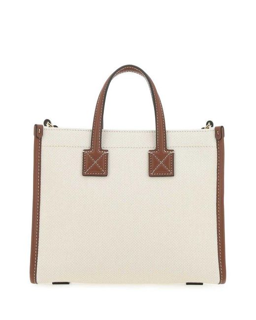 Burberry Logo Printed Mini Freya Tote Bag in Natural | Lyst