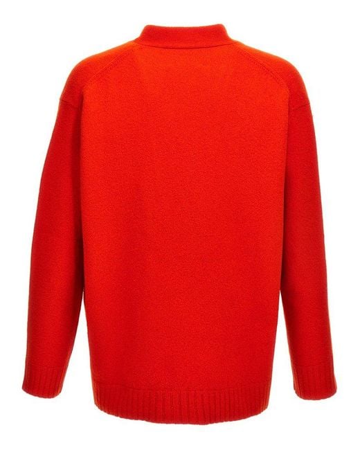 Jil Sander Red Wool Cardigan Sweater, Cardigans for men
