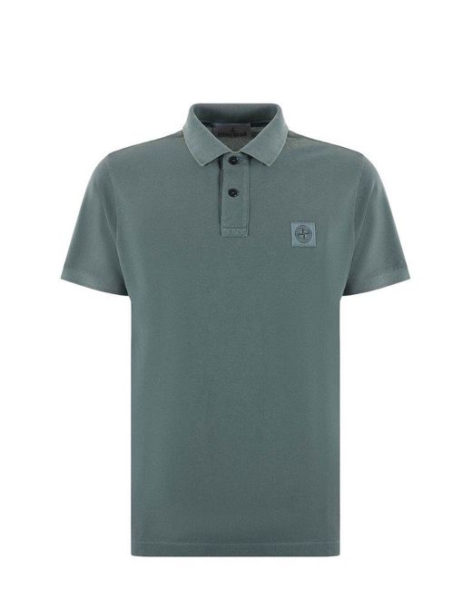 Stone Island Green Logo Patch Short-sleeved Polo Shirt for men