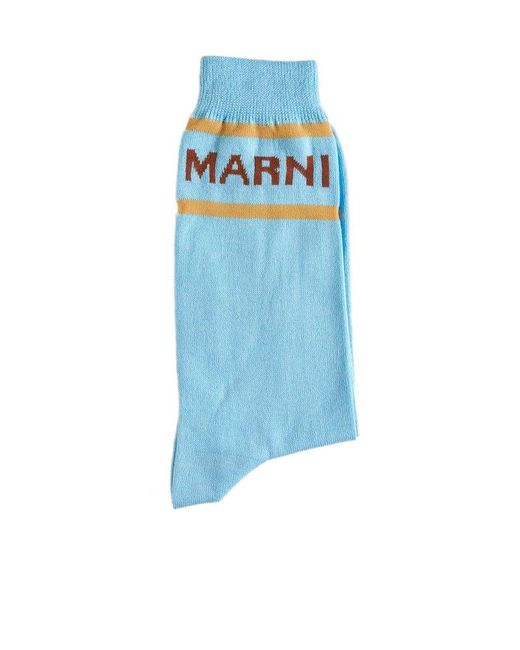 Marni Blue Logo Intarsia Color-block Socks for men