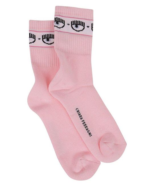 Chiara Ferragni Cotton Logo Band Ribbed Socks in Pink | Lyst