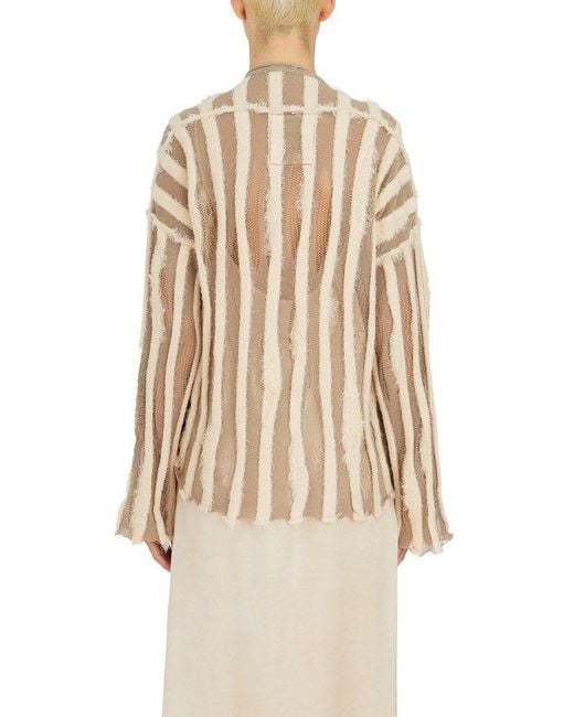 Uma Wang Natural Striped Knitted Distressed Jumper