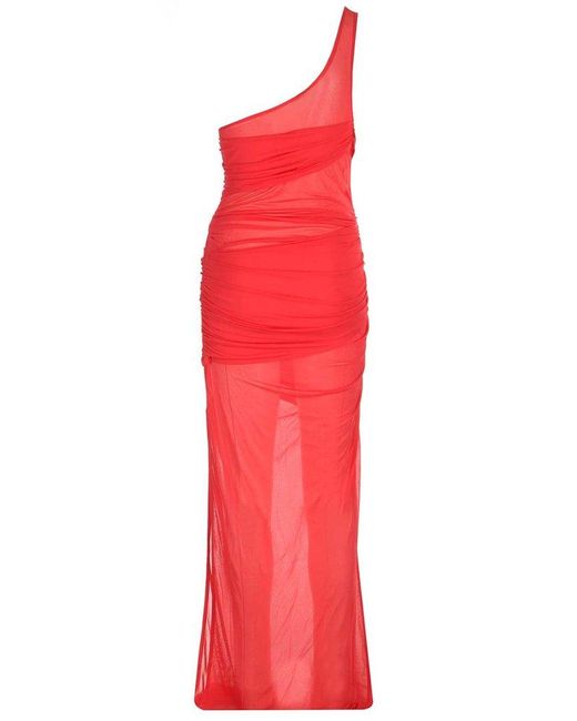 GAUGE81 Red Moni One-shoulder Draped Maxi Dress
