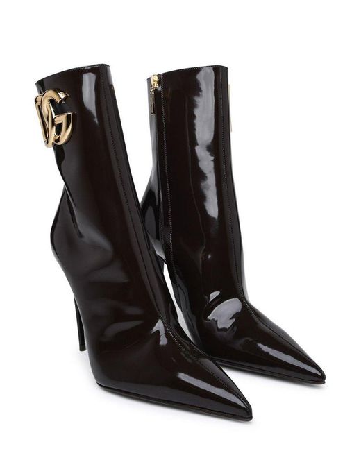 Dolce & Gabbana Black Dg Logo Plaque Ankle Boots