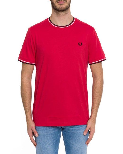 Fred Perry Red Twin Tipped Crewneck T-shirt for men