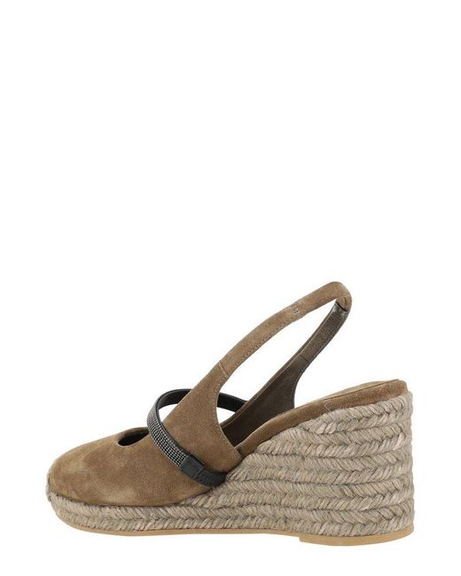 Brunello Cucinelli Brown Wedge-Heel Slingback Espadrilles
