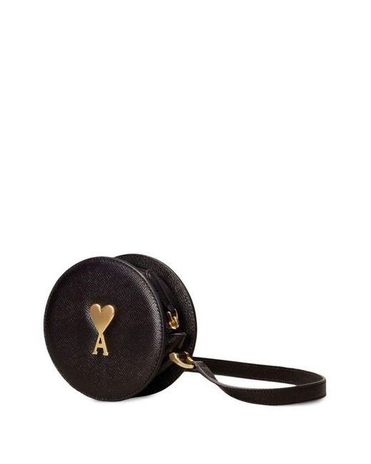 AMI Black Leather Round Paris Paris Crossbody Bag