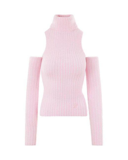 Blumarine Pink Cut-out Roll Neck Knitted Top