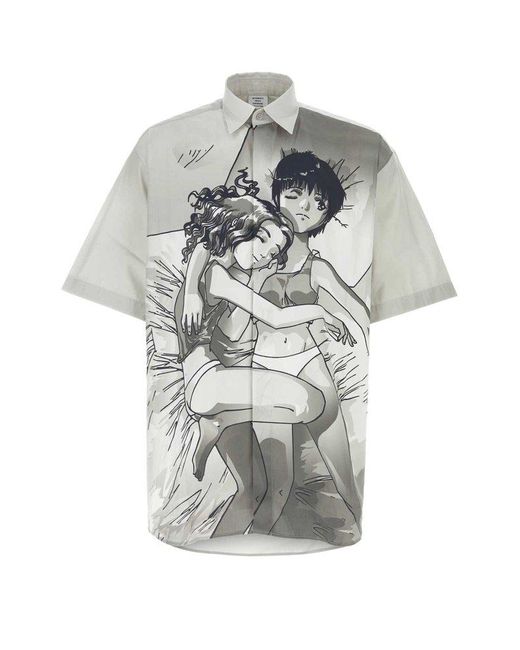 Vetements Gray Anime Printed Buttoned Shirt for men