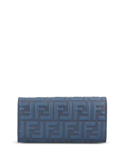 Fendi Blue Ff Diamonds Continental Chained Wallet