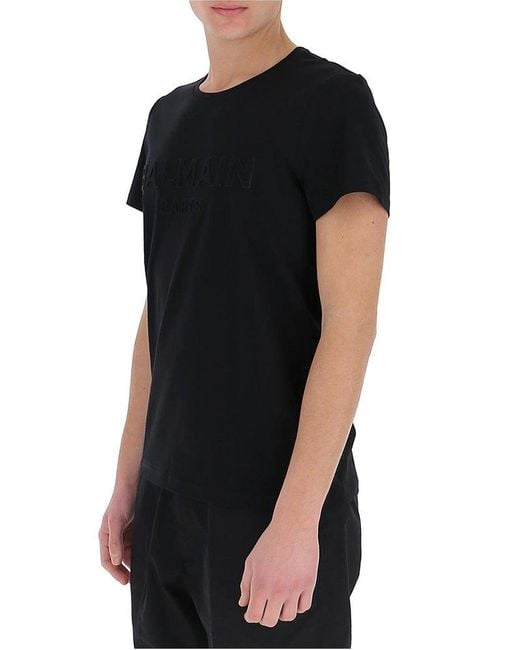 Balmain Black Logo Embossed T-shirt for men