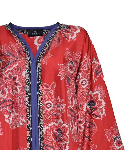 Etro Red Floral Printed Satin Jacket