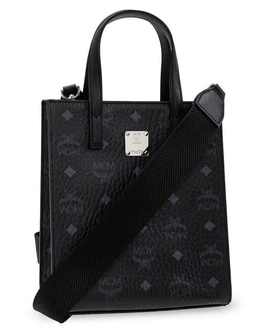 MCM Black All-over Logo Printed Mini Tote Bag