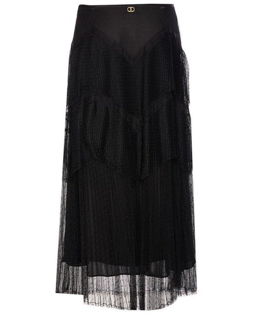 Twinset Black Pleated Tiered Midi Skirt