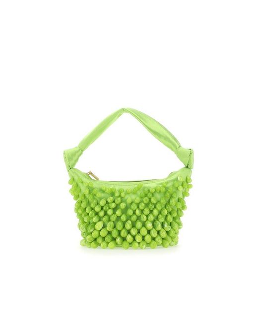 Cult Gaia Green Embellished Zipped Clutch Bag
