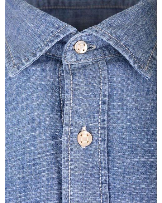 Jacob Cohen Blue Logo-embroidered Button-up Denim Shirt for men