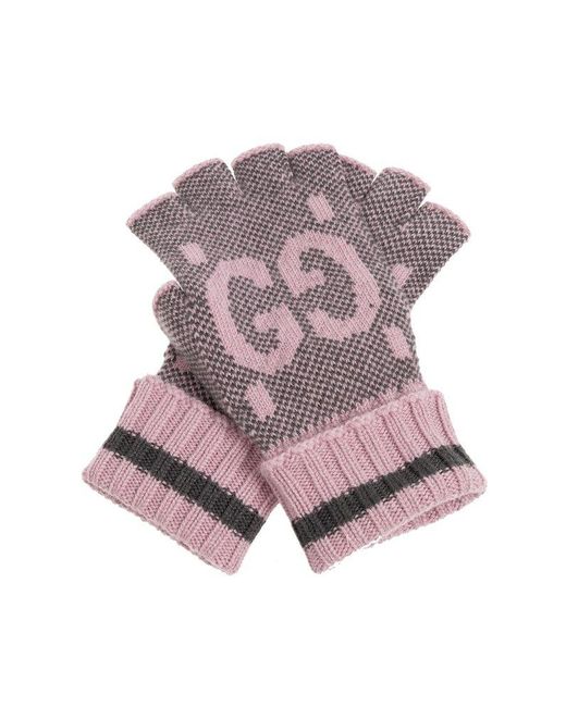 Gucci Pink GG Cashmere Fingerless Gloves