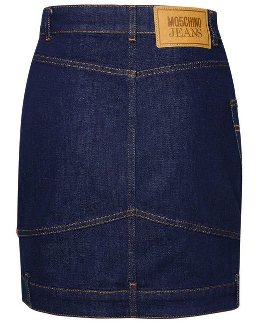 Moschino Blue Jeans Logo Patch Denim Mini Skirt