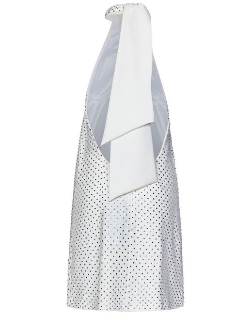 Amen White Cut-out Halterneck Embellished Mini Dress