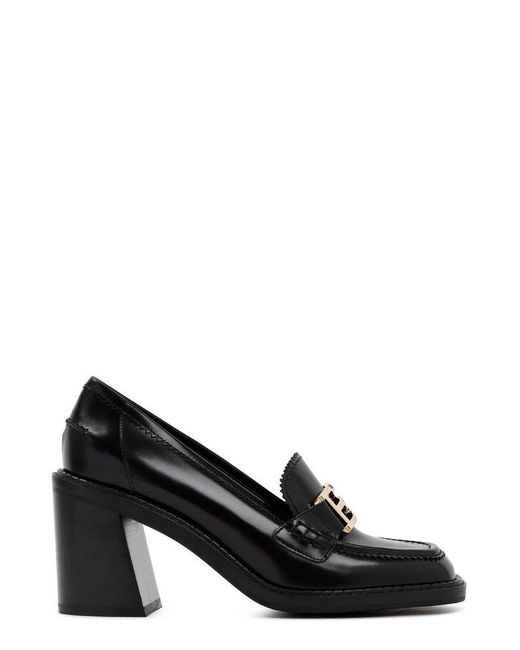Bally Leather Logo-plaque Squared Toe Slip-on Pumps in Black | Lyst ...
