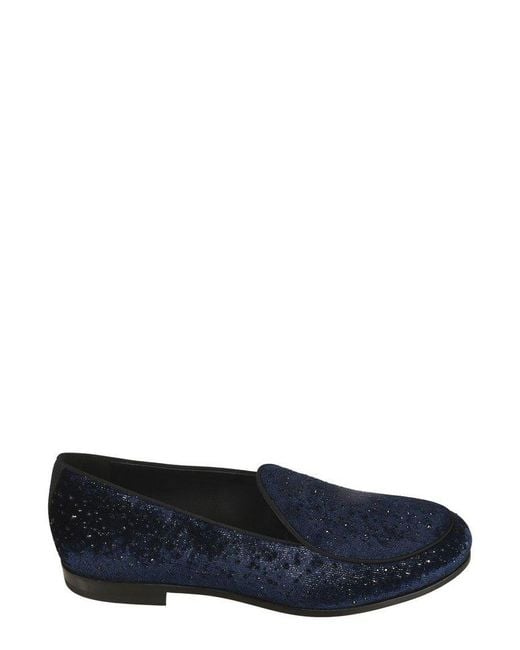 Giorgio Armani Blue Embellished Velvet Loafers for men