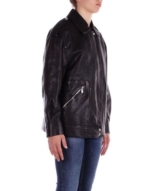 Pinko Black Press-Stud Fastened Leather Jacket