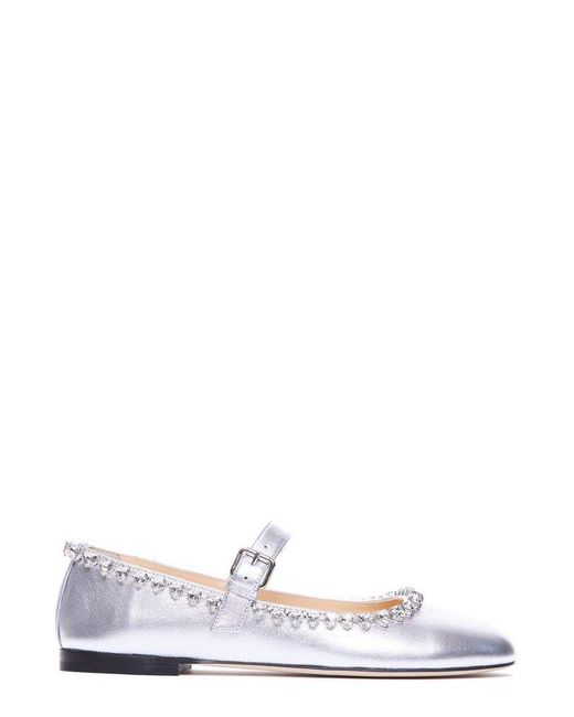 Mach & Mach White Audrey Metallic Effect Ballerina Flats