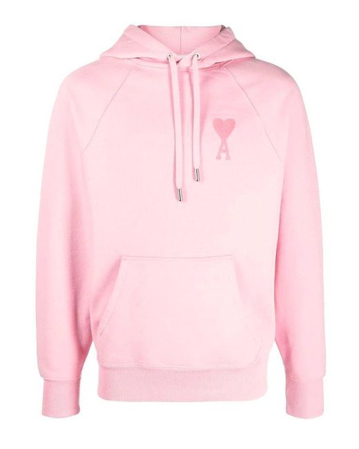 AMI Pink Logo-embroidered Drawstring Hoodie for men