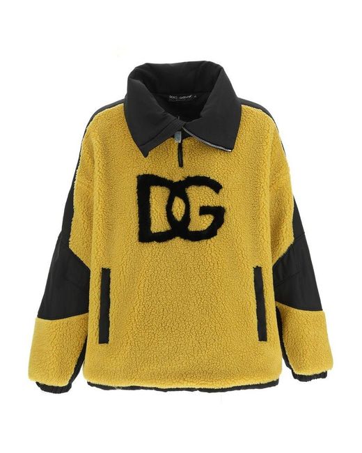 Dolce & Gabbana Yellow Logo Detailed Faux Fur Sweatshirt for men