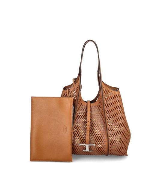 Tod's Brown T Timeless Tote Bag