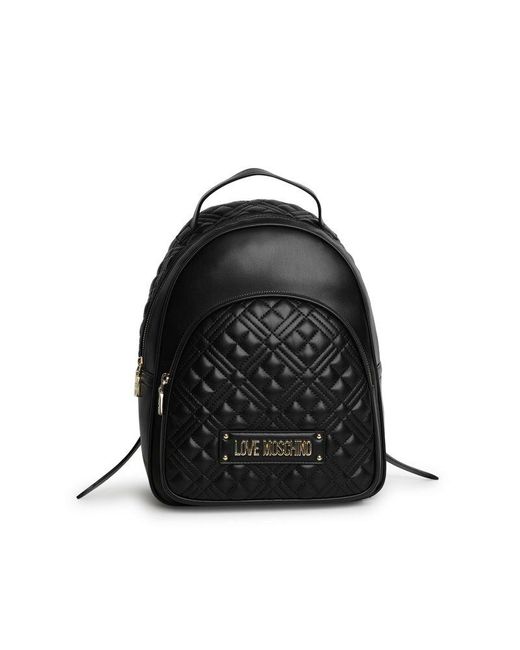 Love Moschino Black Logo Detailed Zipped Quilted Backpack