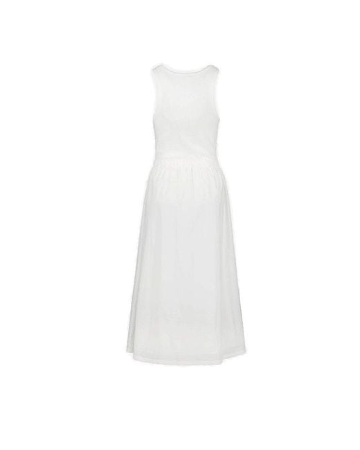 Moncler White Logo Embroidered Bow-tie Long Dress