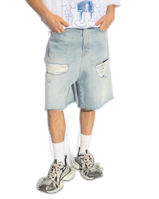 Vetements Blue Distressed Denim Shorts, for men