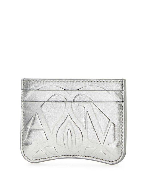 Alexander McQueen Gray Silver Leather Card Holder