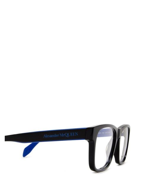 Alexander McQueen Black Rectangular Frame Glasses for men